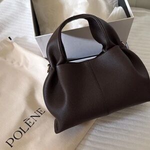 Polene Leather Shoulder Bag in Dark Brown